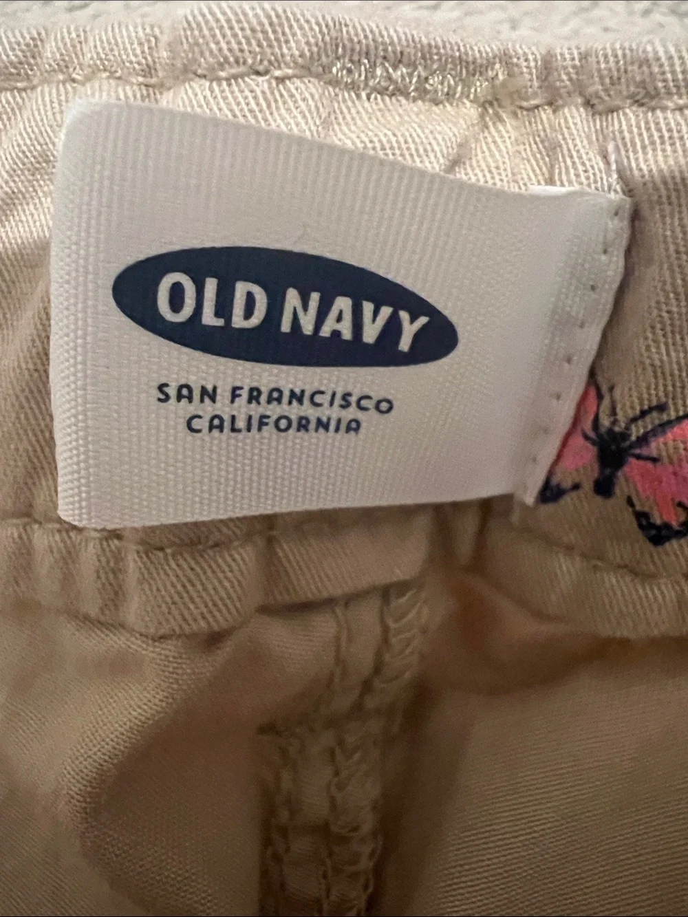 Old Navy Khaki Shorts with Pink Butterfly Embroidery